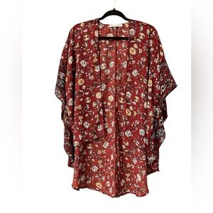 Wallflower burgundy floral print kimono top